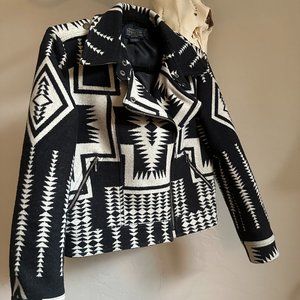 Pendleton Wool Harding Cropped Moto Zip Jacket - Black / White - Small